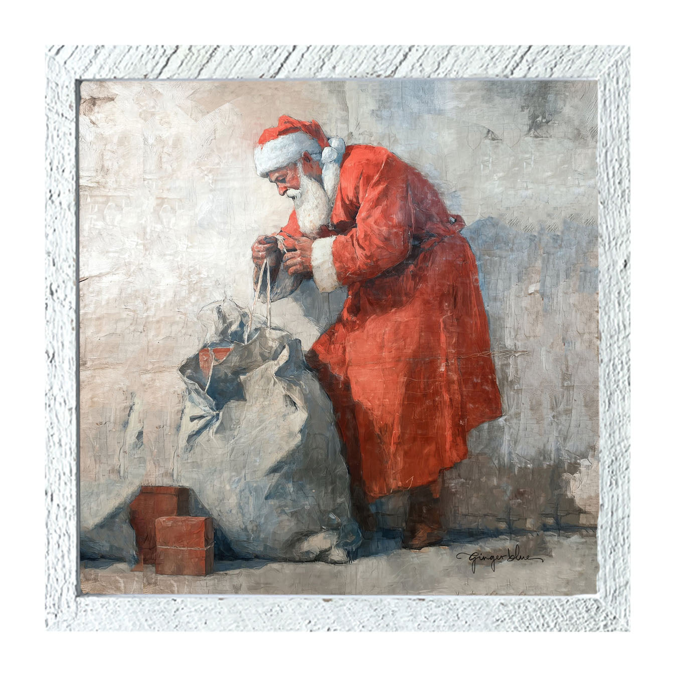 Santa Opening a Bag of Presents - Framed Art