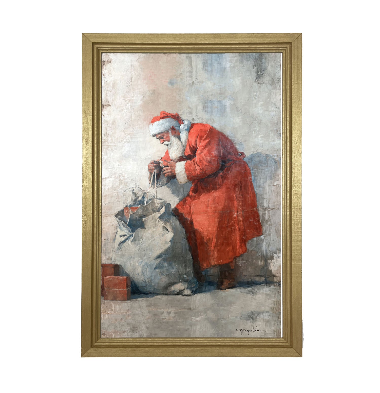 Santa Opening a Bag of Presents - Framed Art