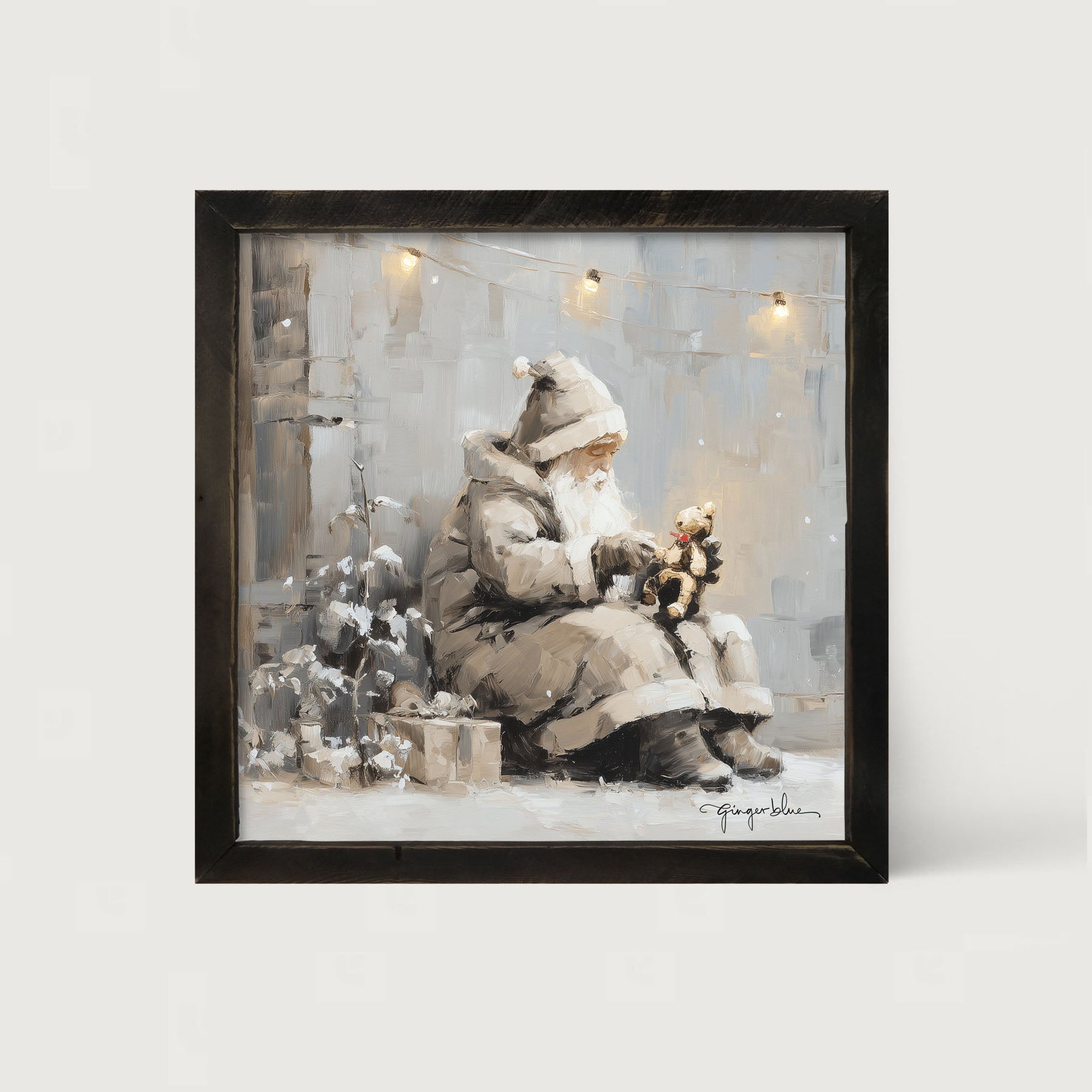 Santa with Teddy Bear - Framed Art