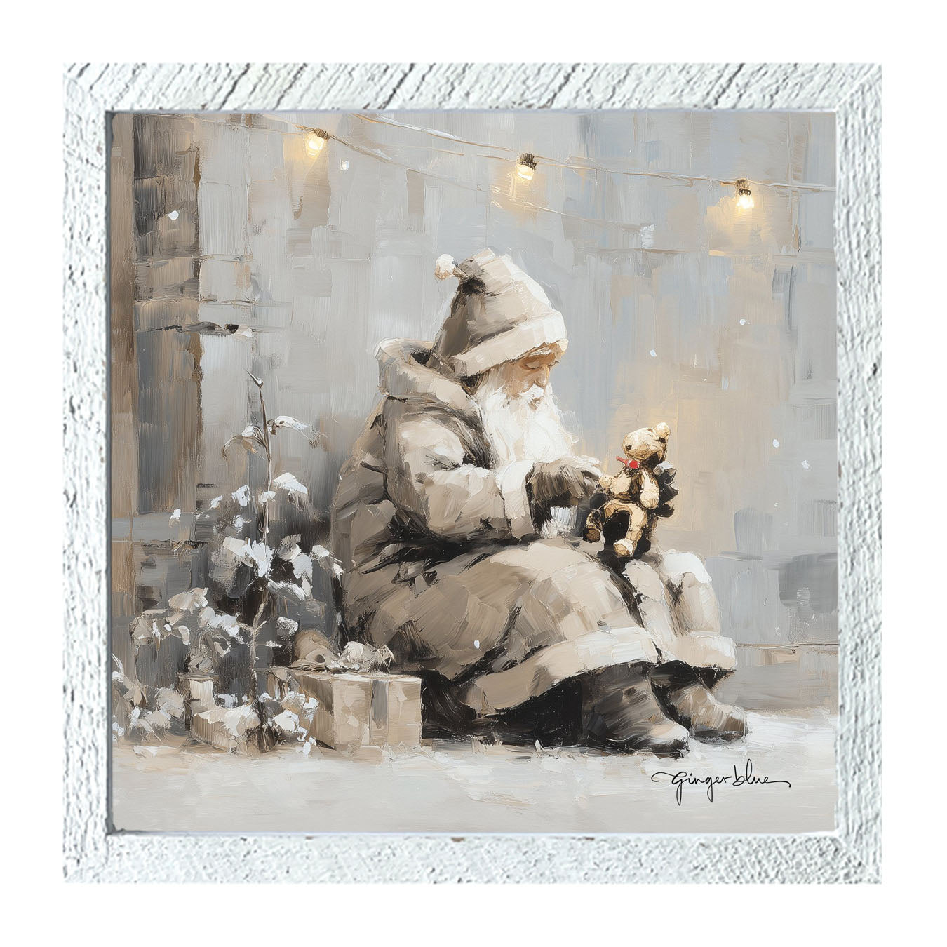 Santa with Teddy Bear - Framed Art