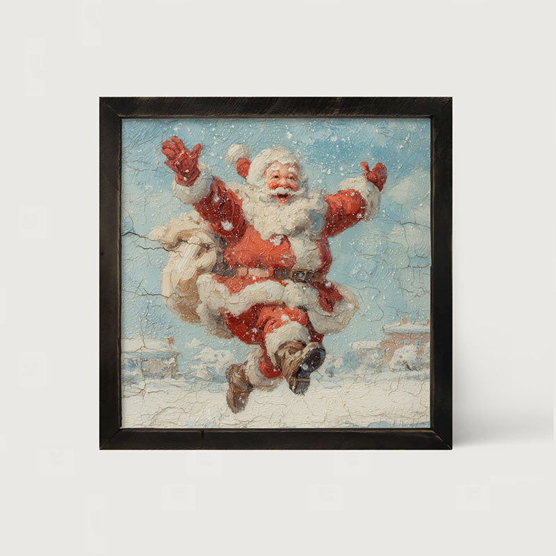 Snowy Santa Dashing through the Snow - Framed Art