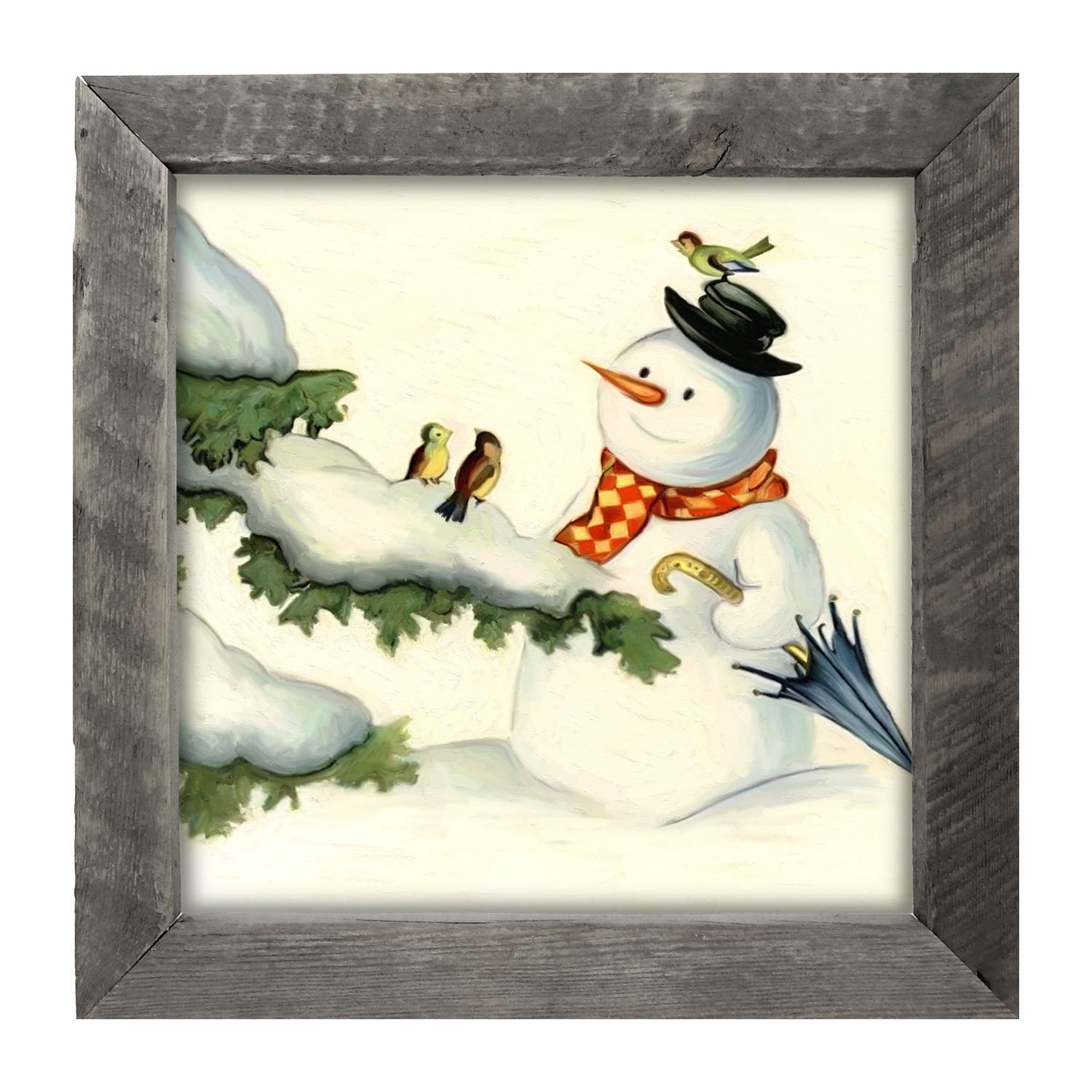 Snowman with birds - Framed art