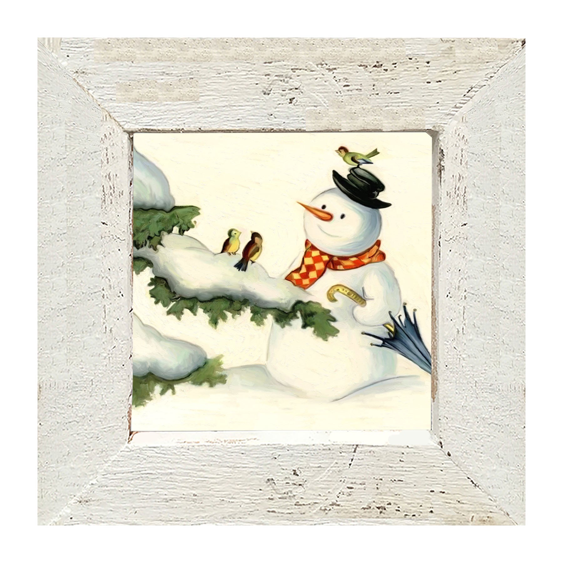 Snowman with birds - Framed art