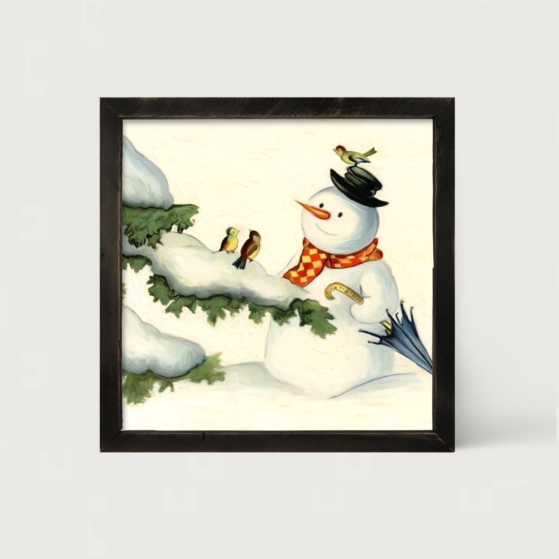 Snowman with birds - Framed art