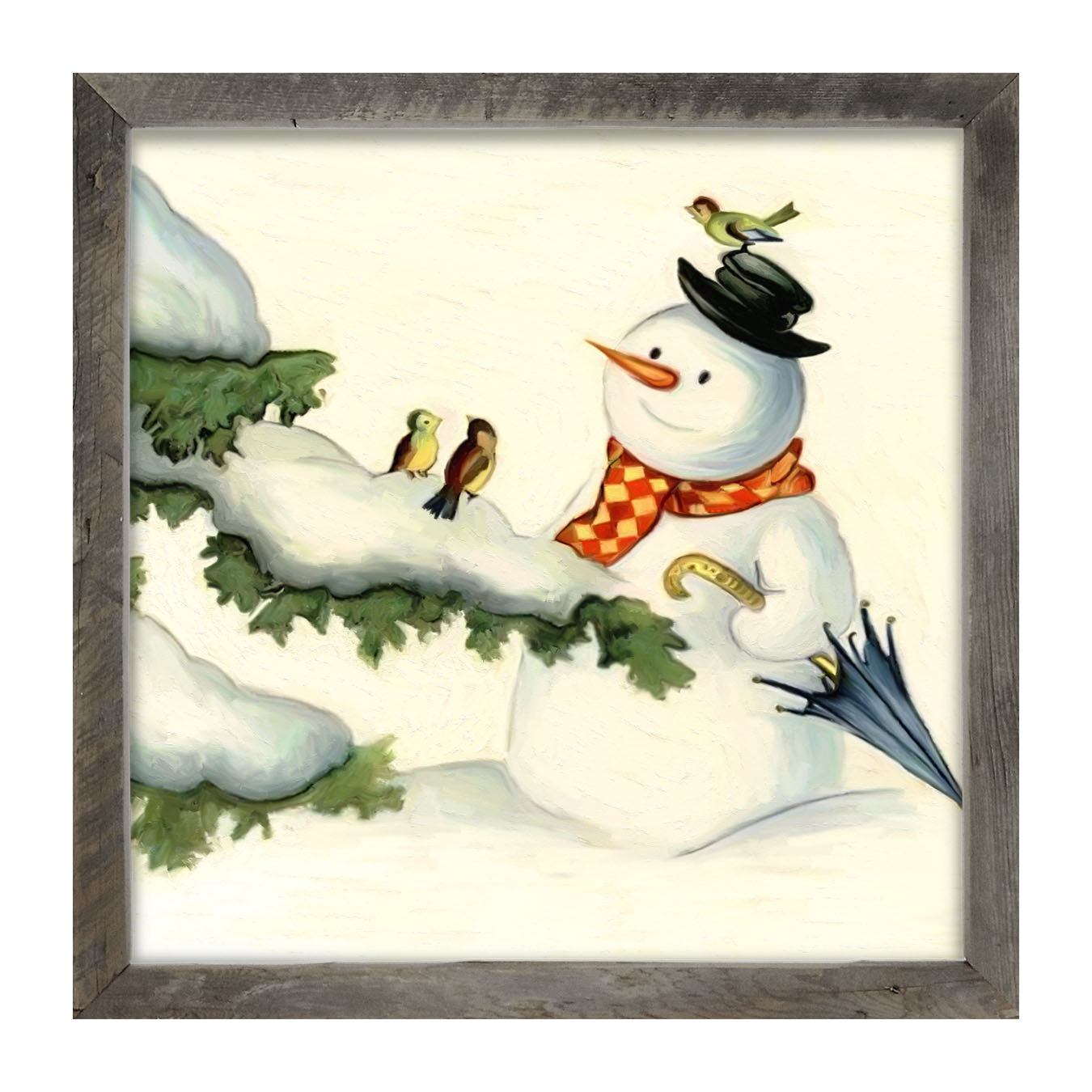 Snowman with birds - Framed art