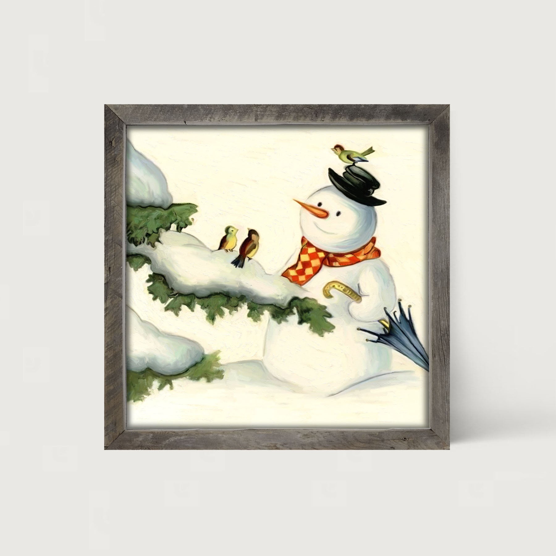 Snowman with birds - Framed art