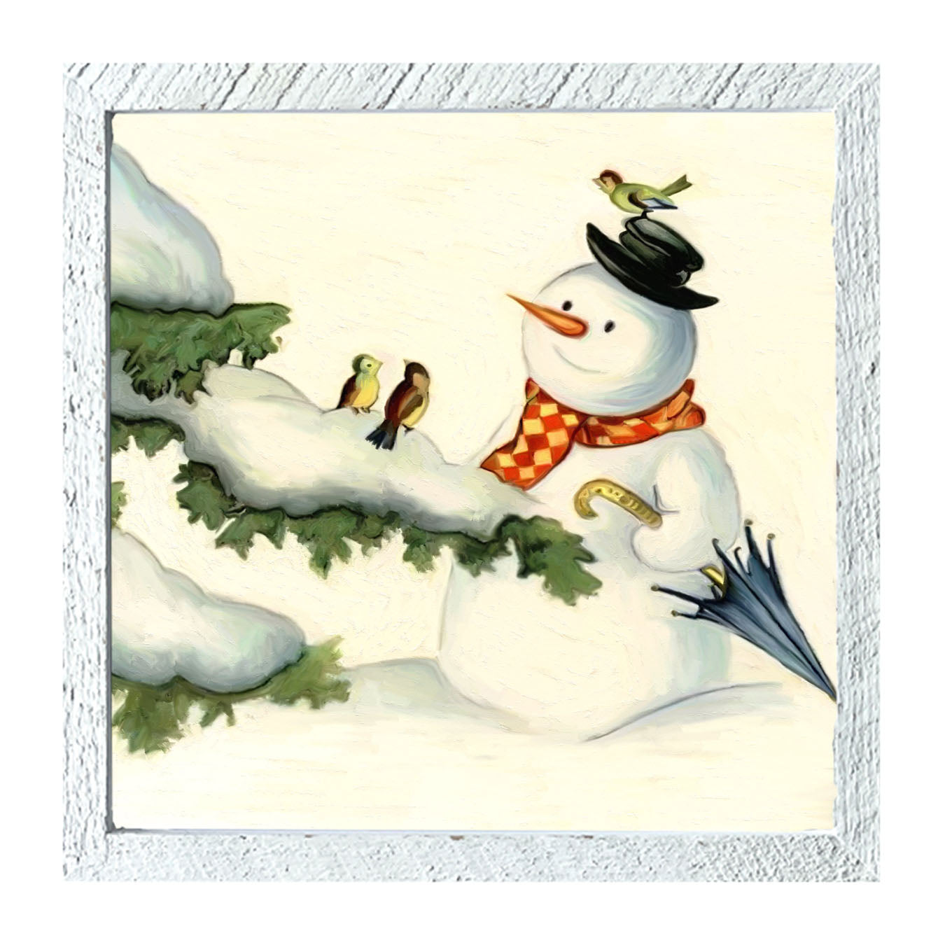 Snowman with birds - Framed art
