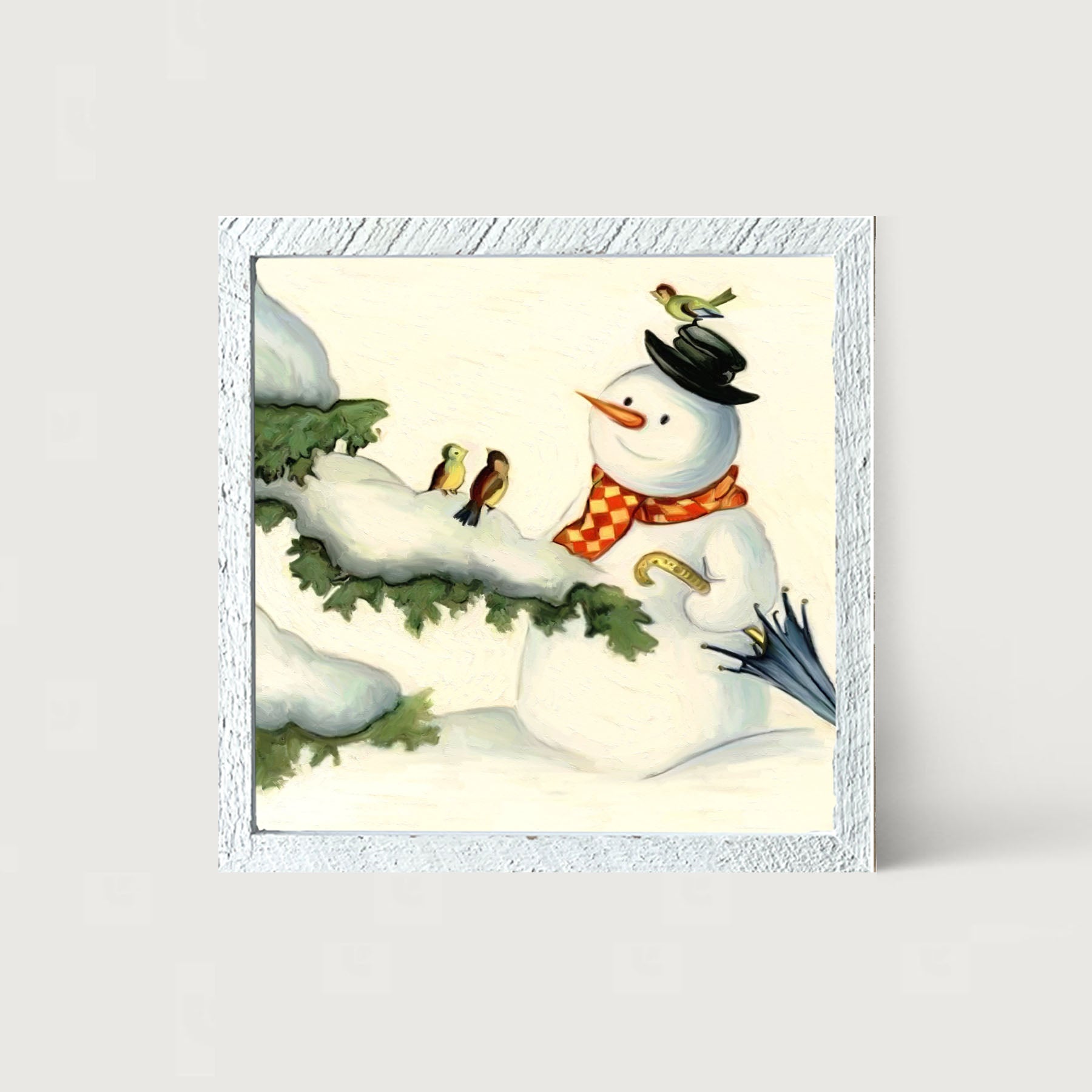 Snowman with birds - Framed art