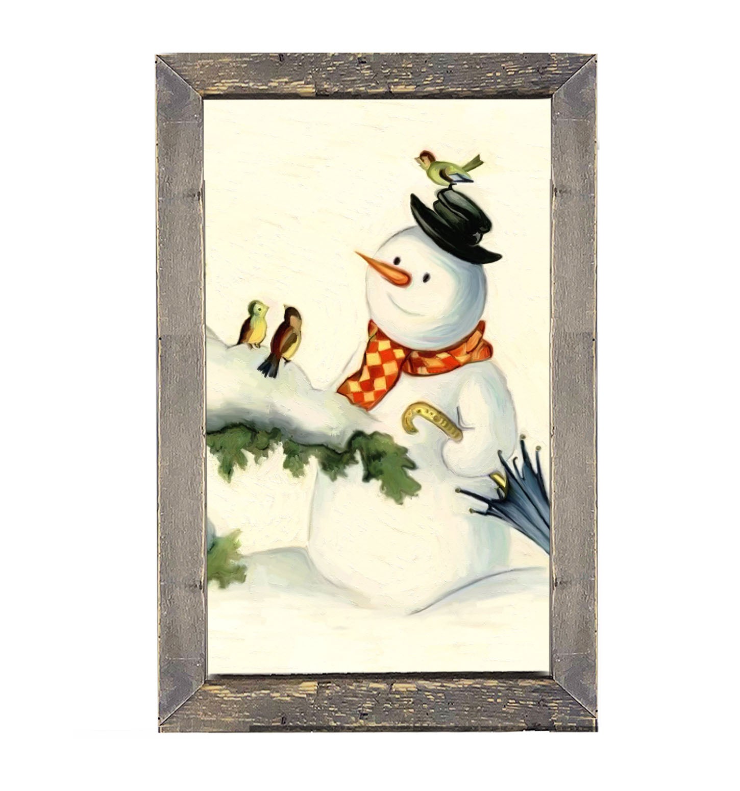 Snowman with birds - Framed art