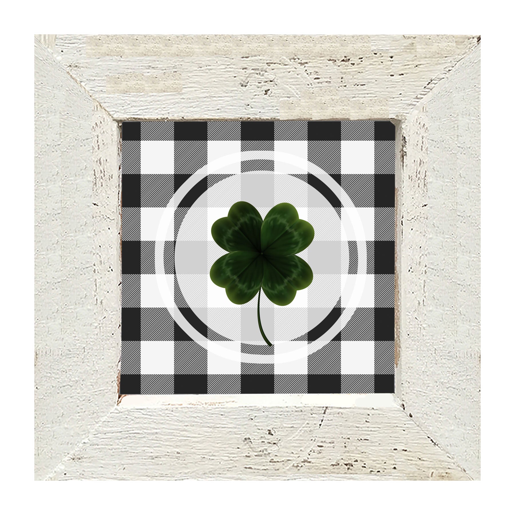 Four Leaf Clover on Buffalo Check - Framed art