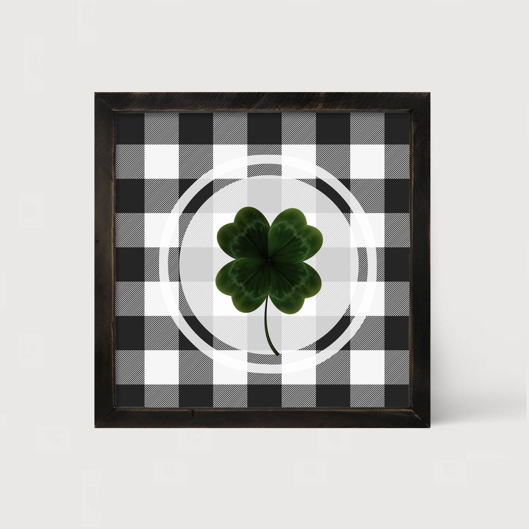 Four Leaf Clover on Buffalo Check - Framed art