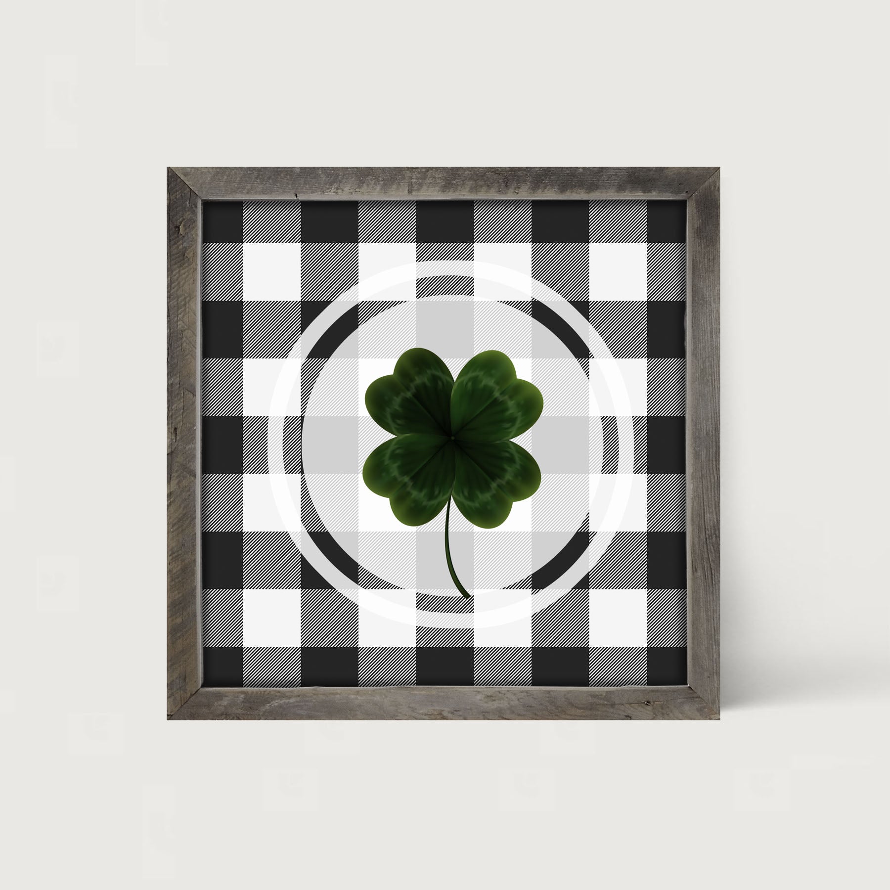 Four Leaf Clover on Buffalo Check - Framed art