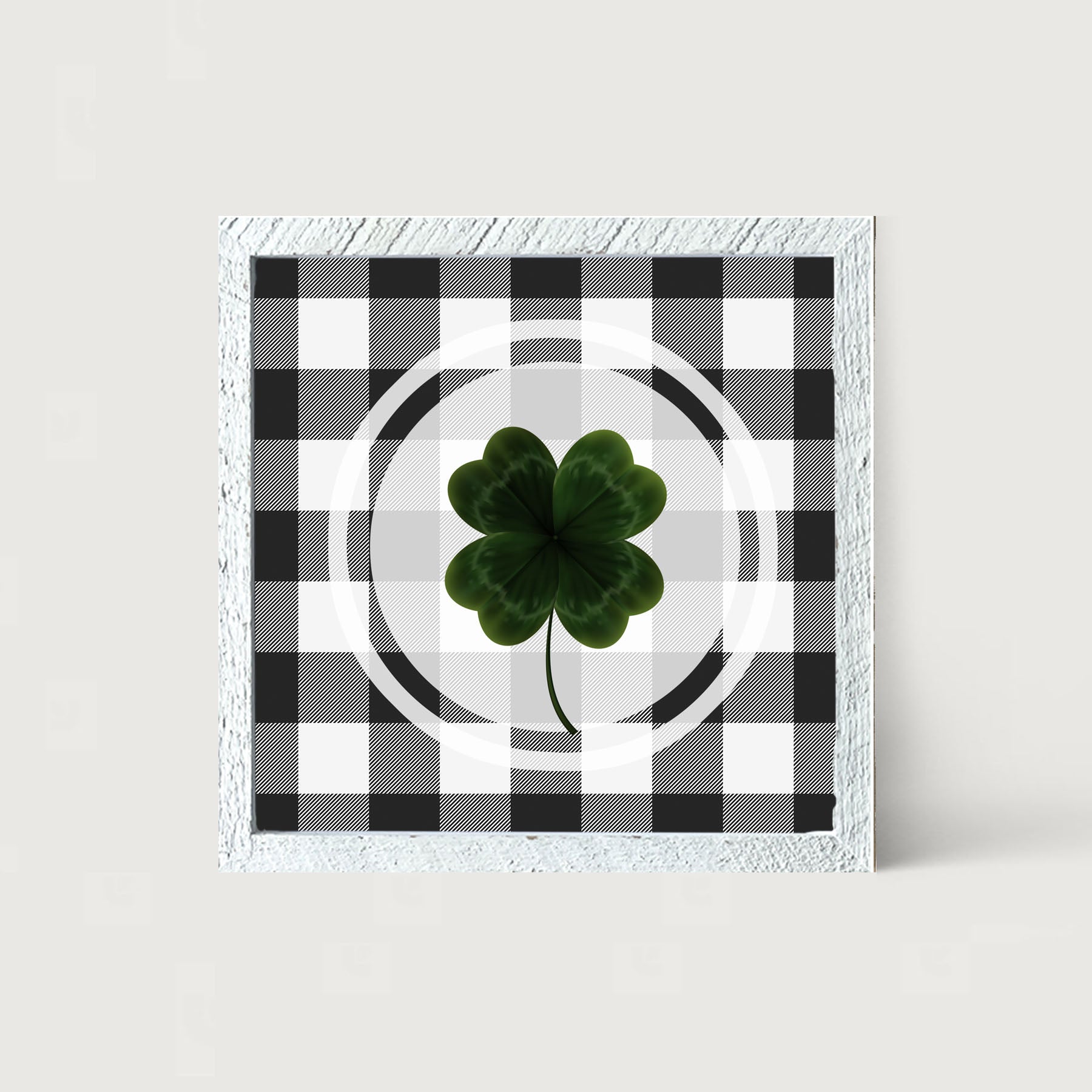 Four Leaf Clover on Buffalo Check - Framed art