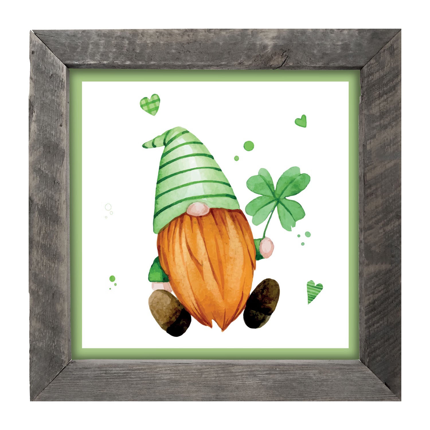 St. Patrick Gnome With Green Hat - Framed art