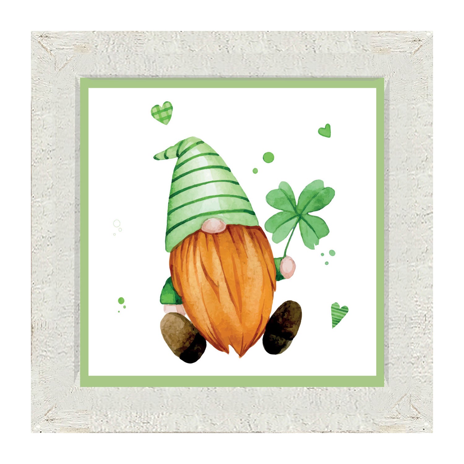 St. Patrick Gnome With Green Hat - Framed art