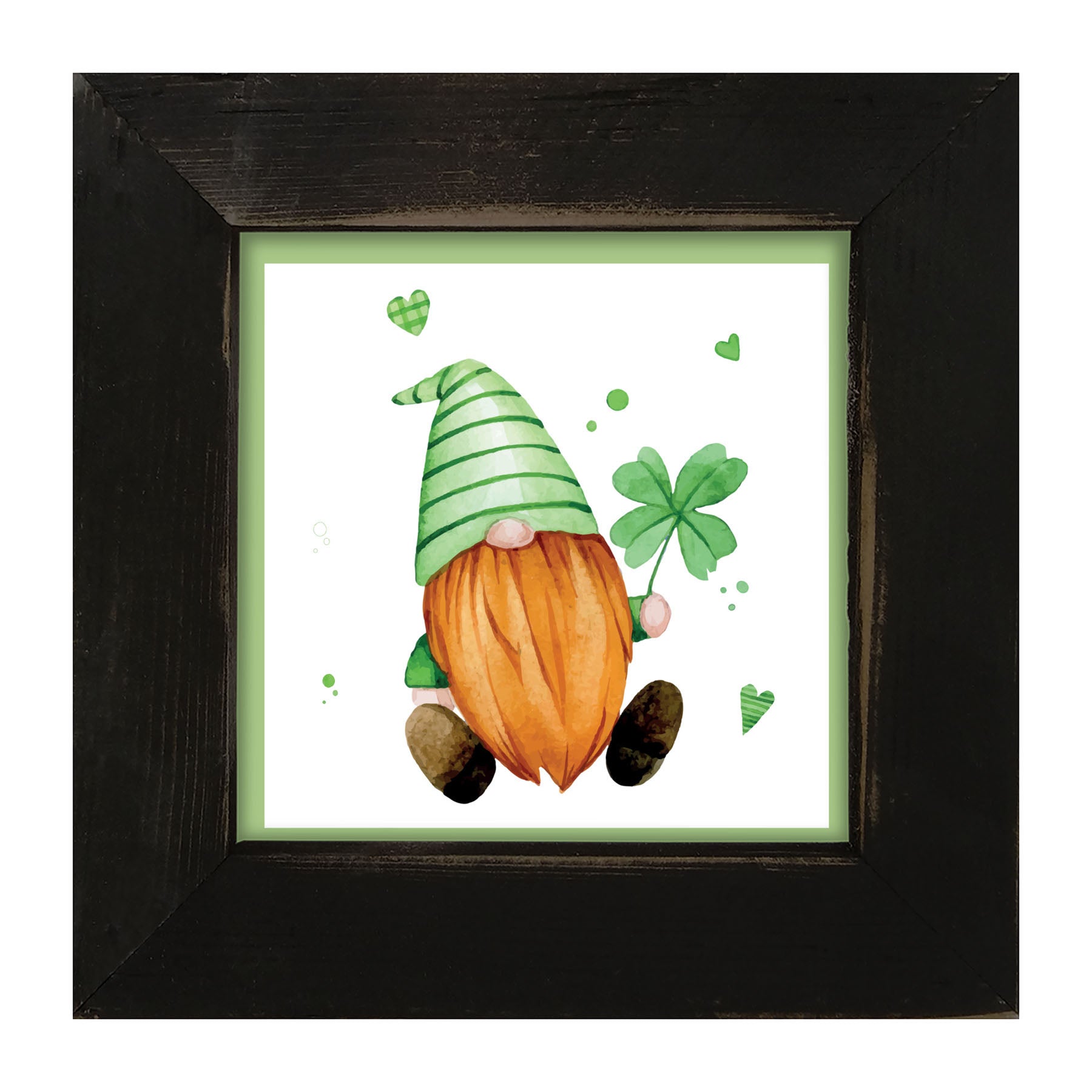 St. Patrick Gnome With Green Hat - Framed art