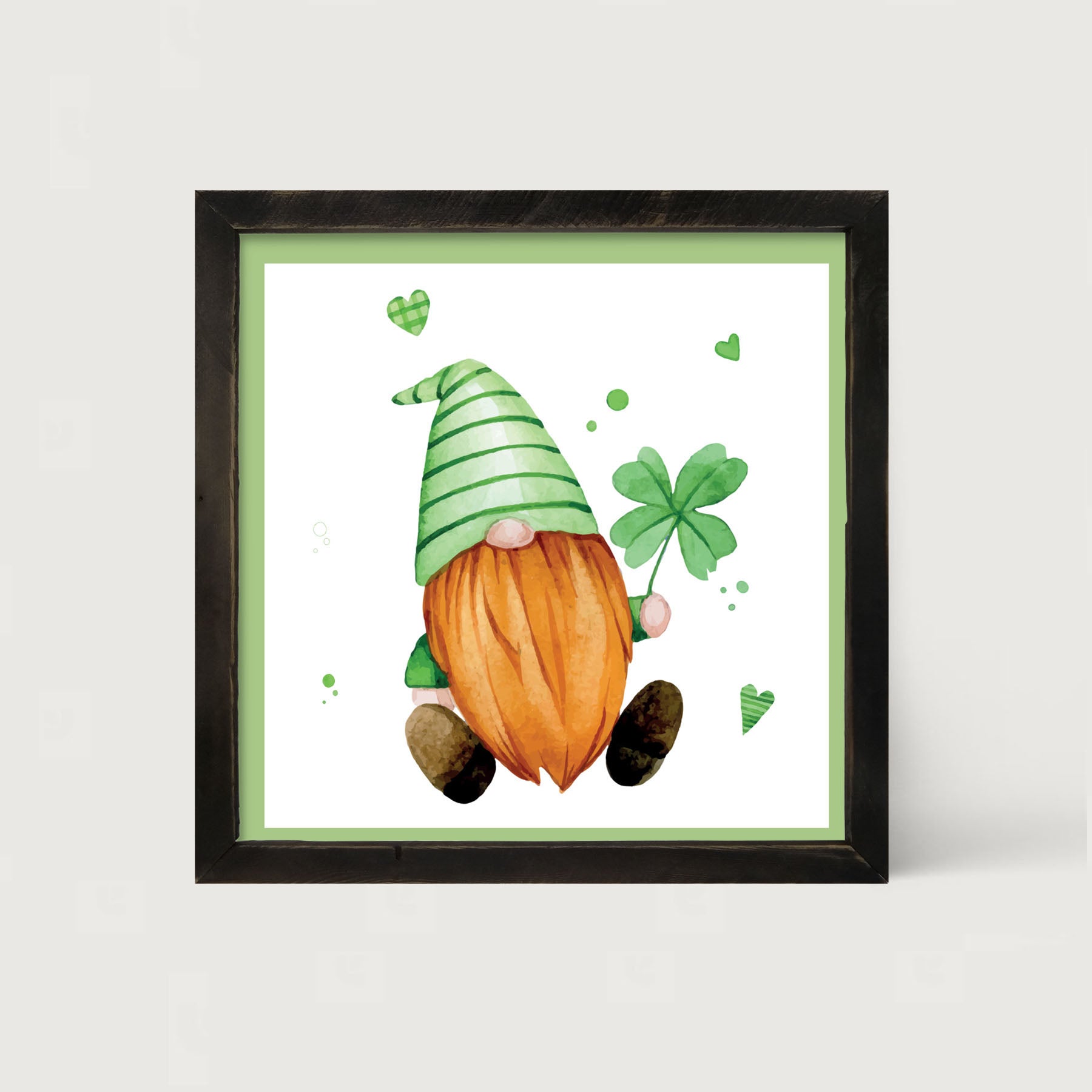 St. Patrick Gnome With Green Hat - Framed art