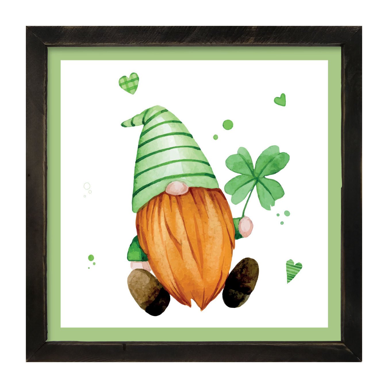 St. Patrick Gnome With Green Hat - Framed art