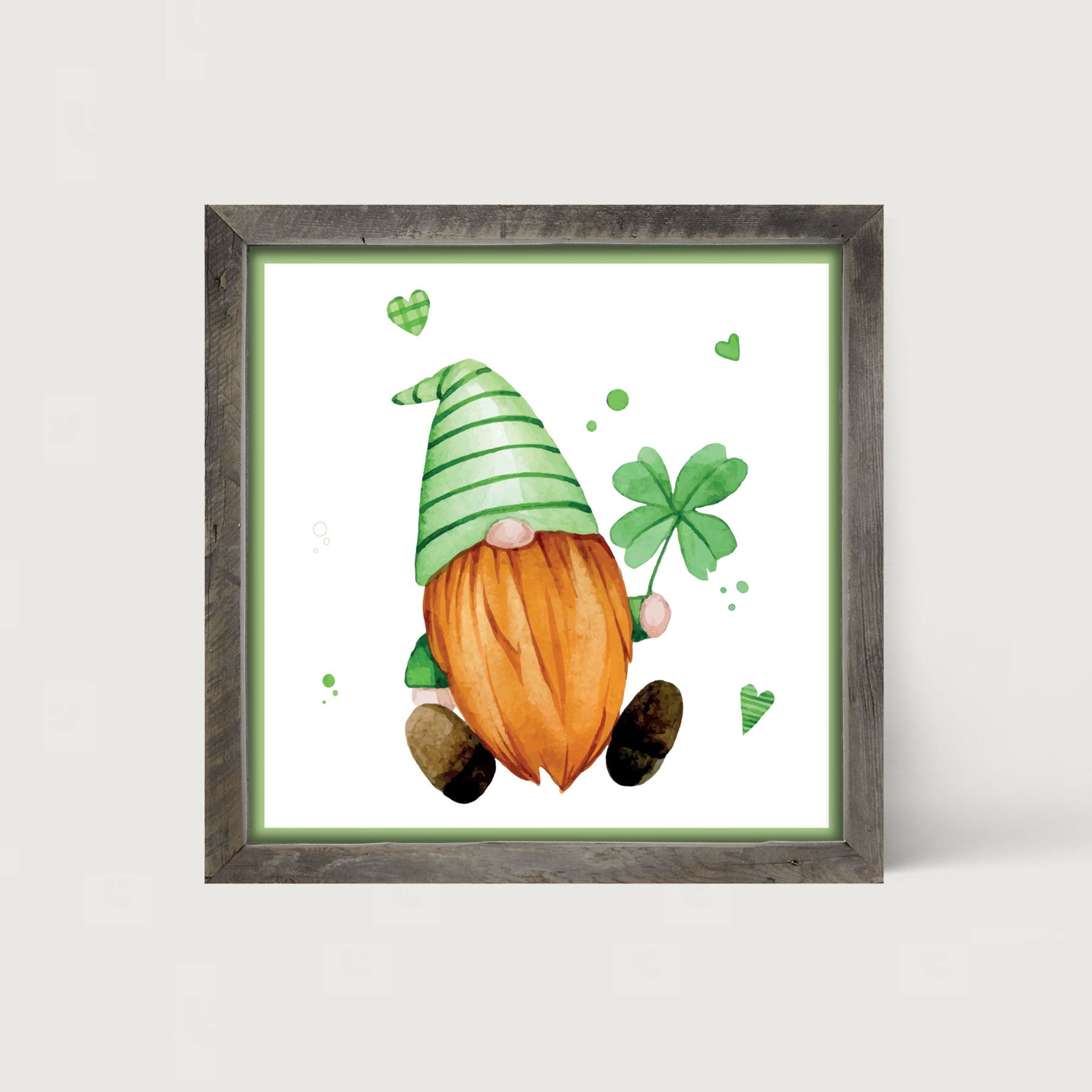 St. Patrick Gnome With Green Hat - Framed art