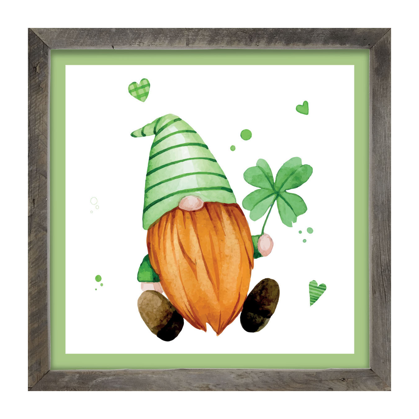 St. Patrick Gnome With Green Hat - Framed art