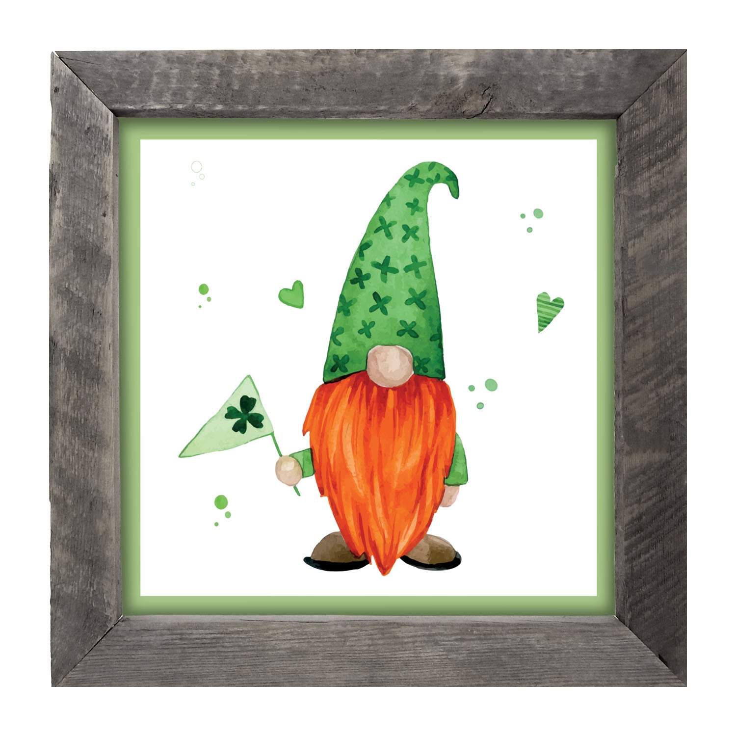 St. Patrick Gnome With Shamrock Flag - Framed art