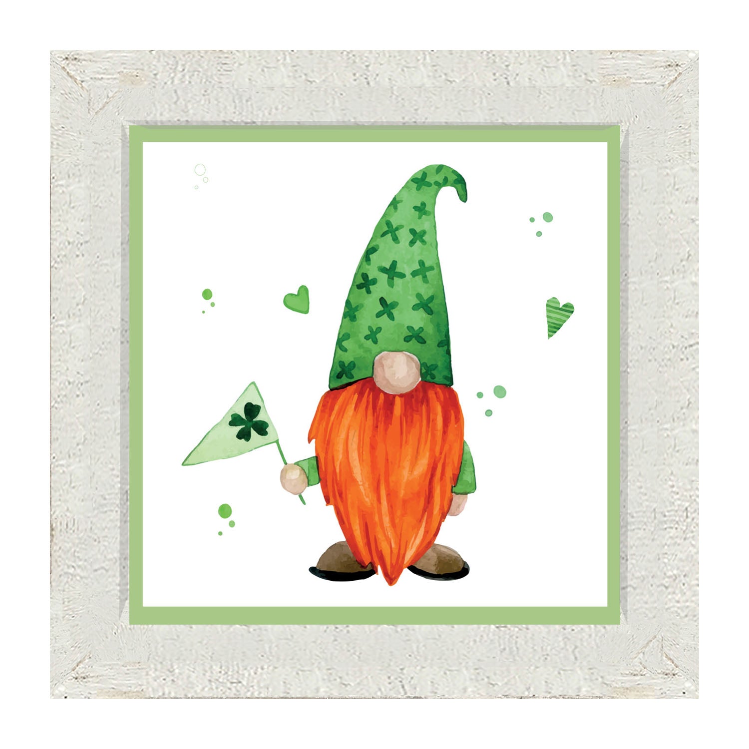 St. Patrick Gnome With Shamrock Flag - Framed art