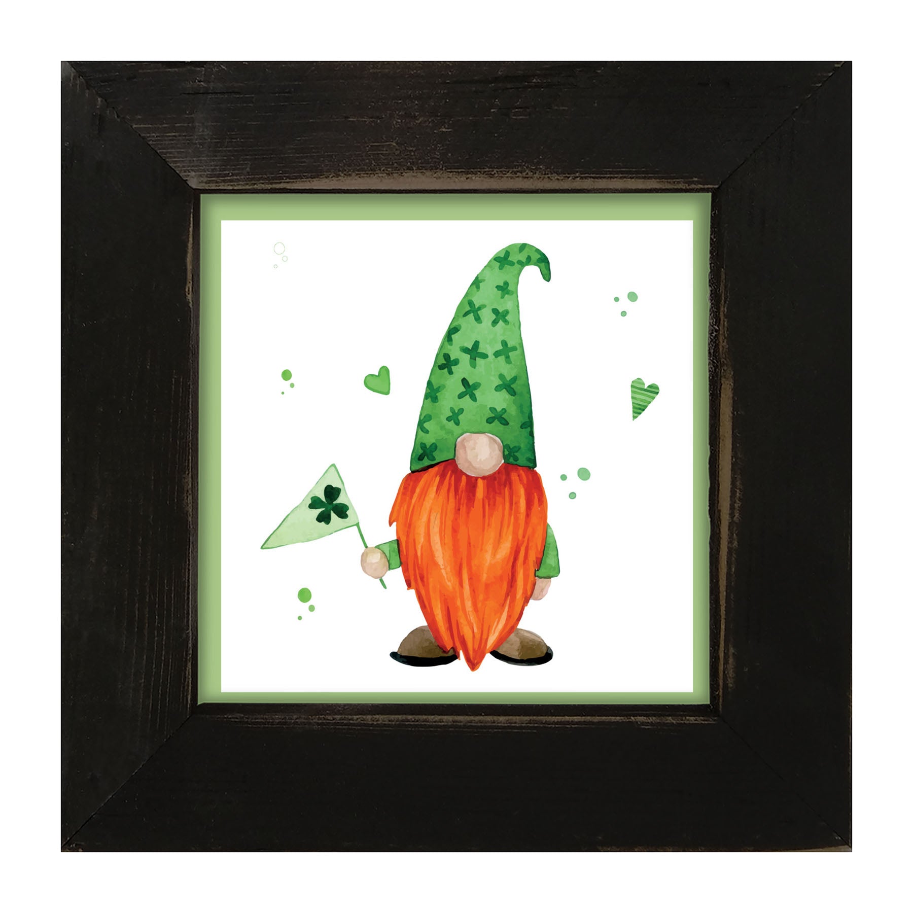 St. Patrick Gnome With Shamrock Flag - Framed art