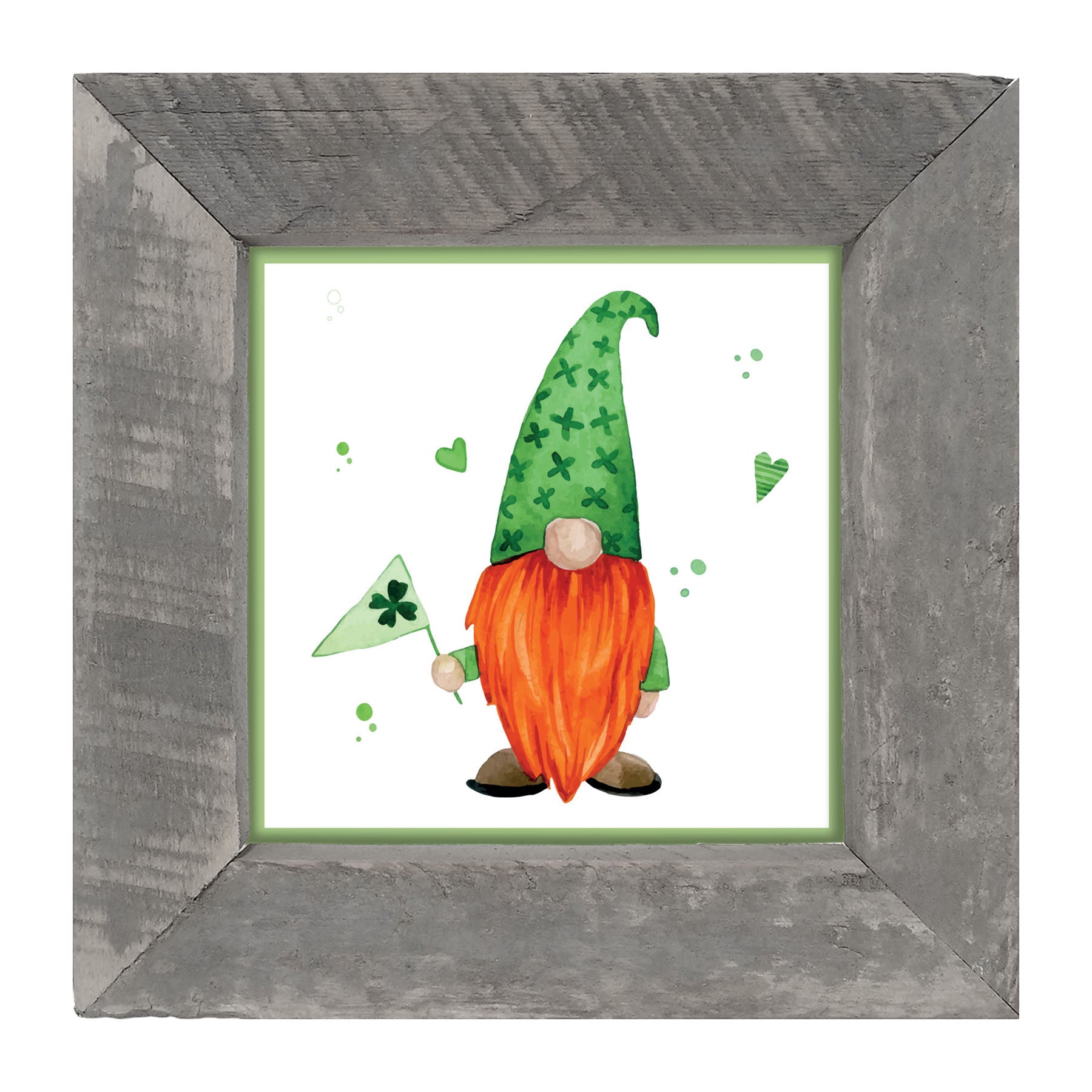 St. Patrick Gnome With Shamrock Flag - Framed art
