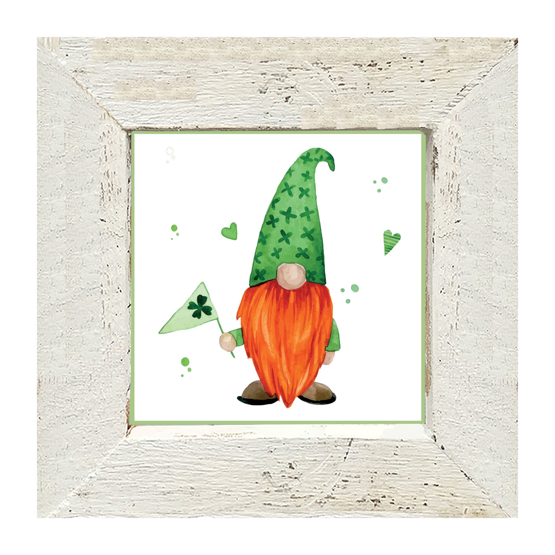 St. Patrick Gnome With Shamrock Flag - Framed art