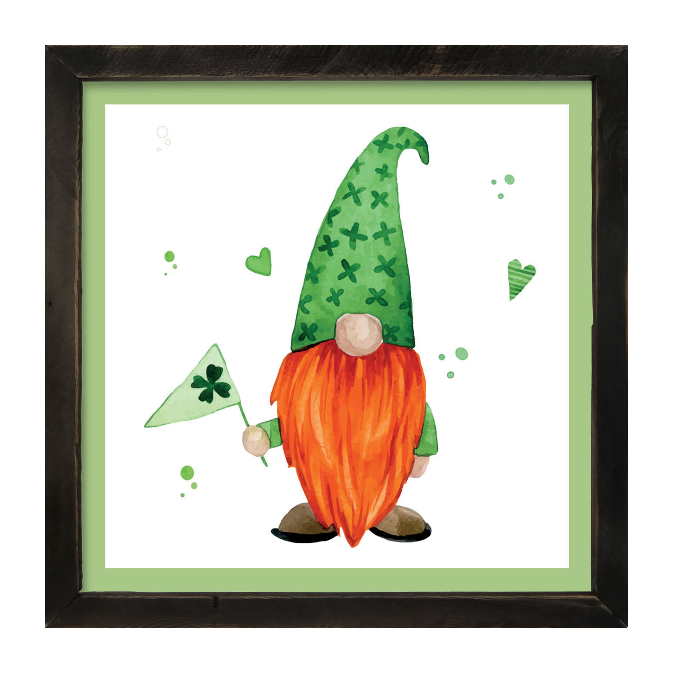 St. Patrick Gnome With Shamrock Flag - Framed art