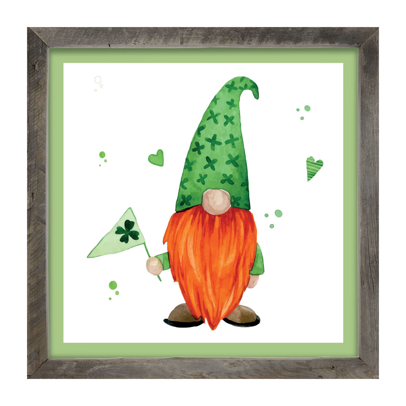 St. Patrick Gnome With Shamrock Flag - Framed art