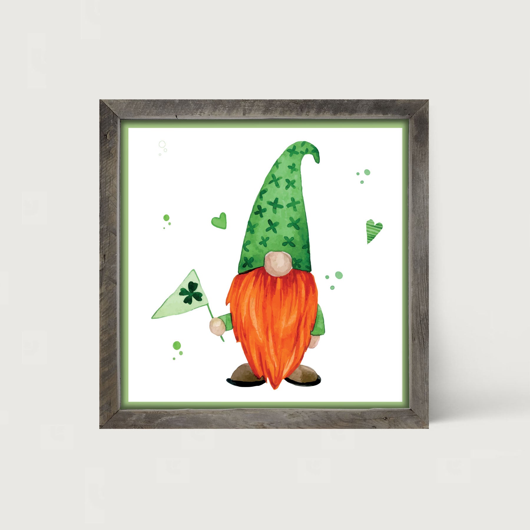 St. Patrick Gnome With Shamrock Flag - Framed art