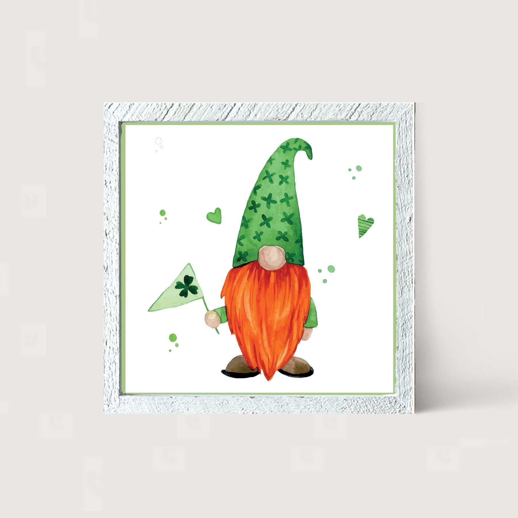 St. Patrick Gnome With Shamrock Flag - Framed art