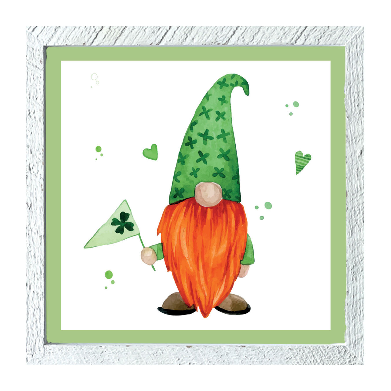 St. Patrick Gnome With Shamrock Flag - Framed art