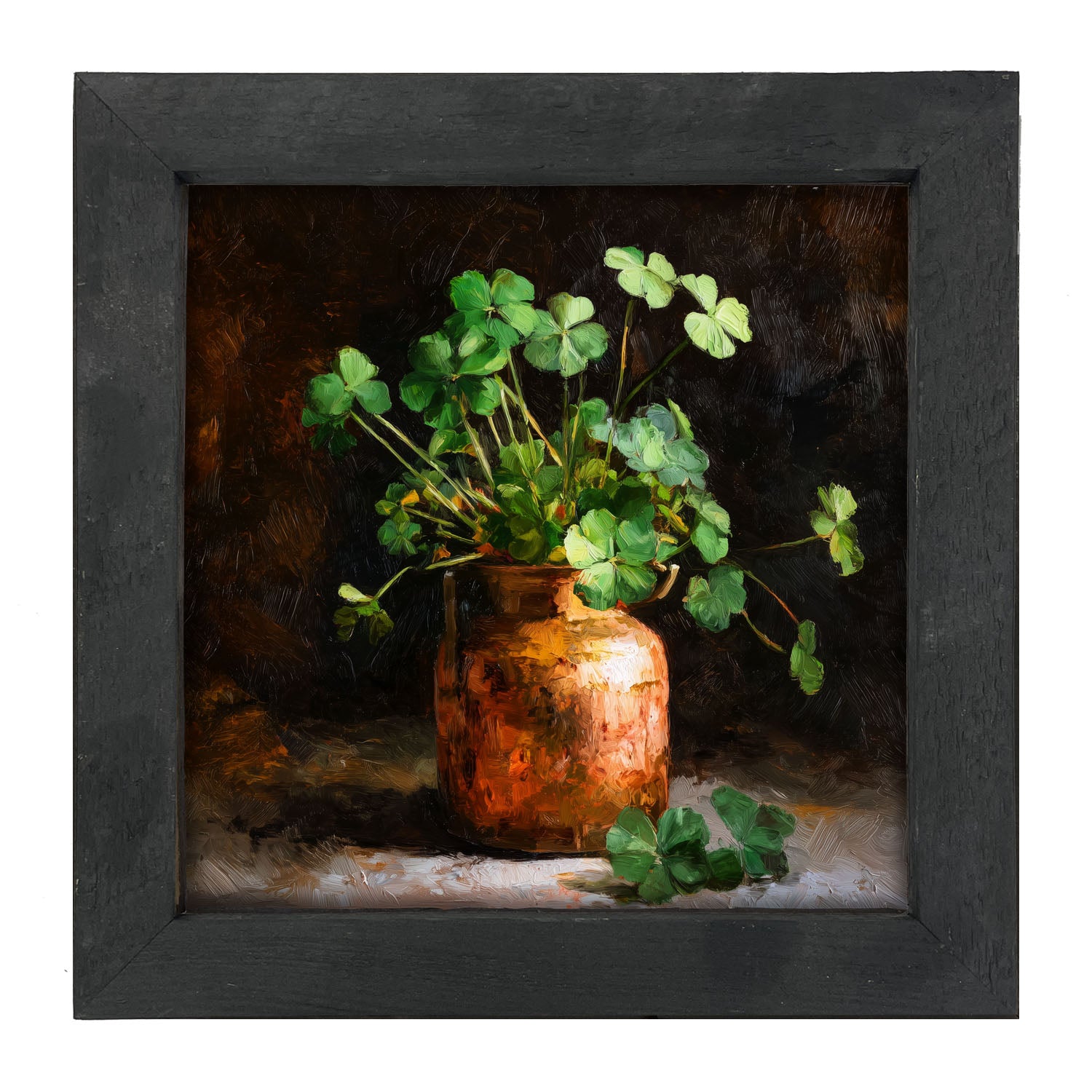 Copper Jar with Clovers - Framed Art