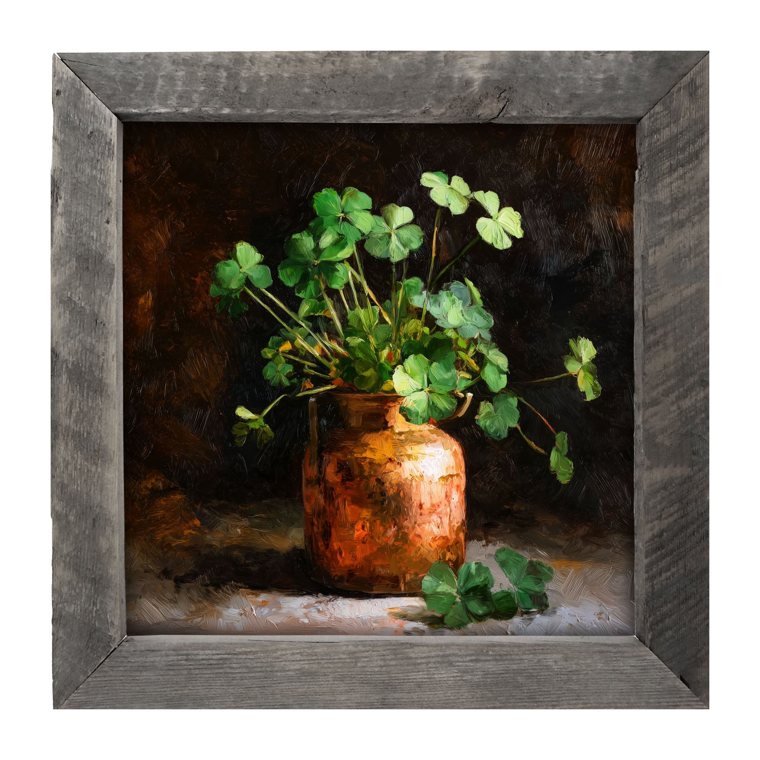 Copper Jar with Clovers - Framed Art