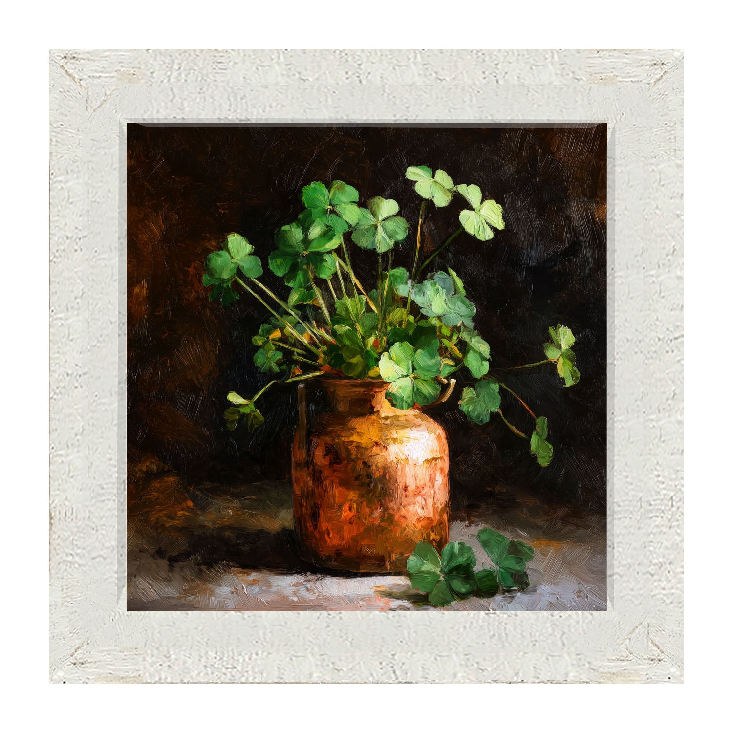 Copper Jar with Clovers - Framed Art