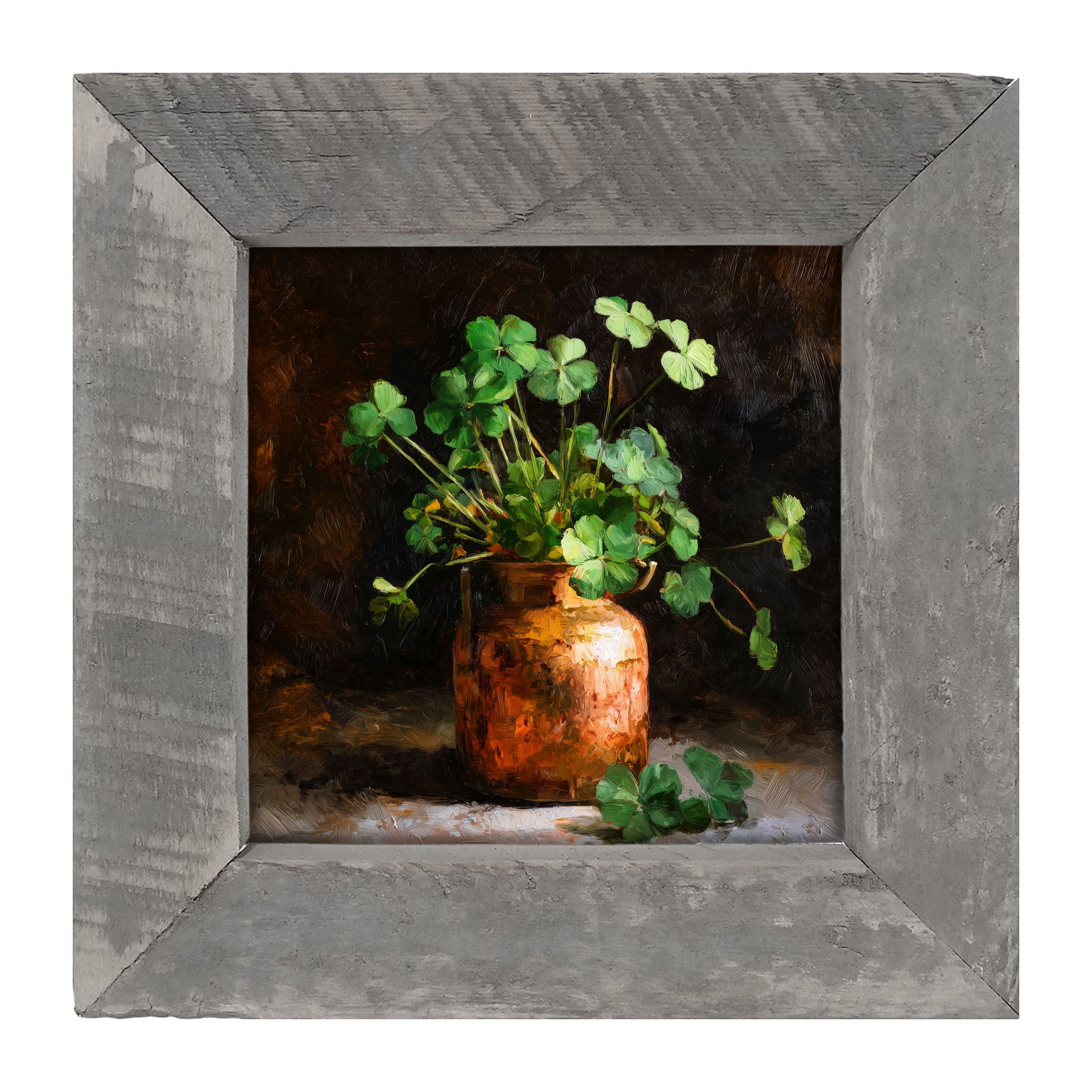 Copper Jar with Clovers - Framed Art