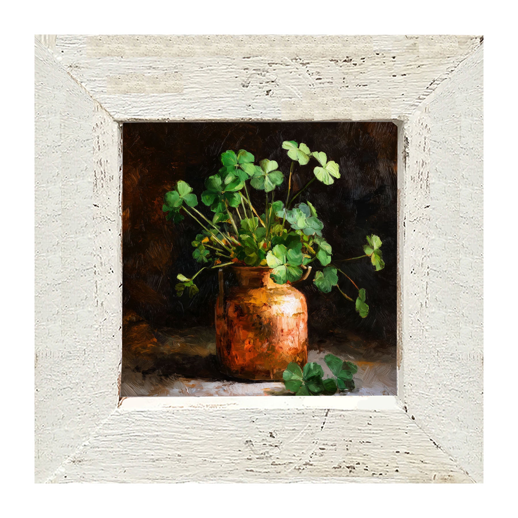 Copper Jar with Clovers - Framed Art