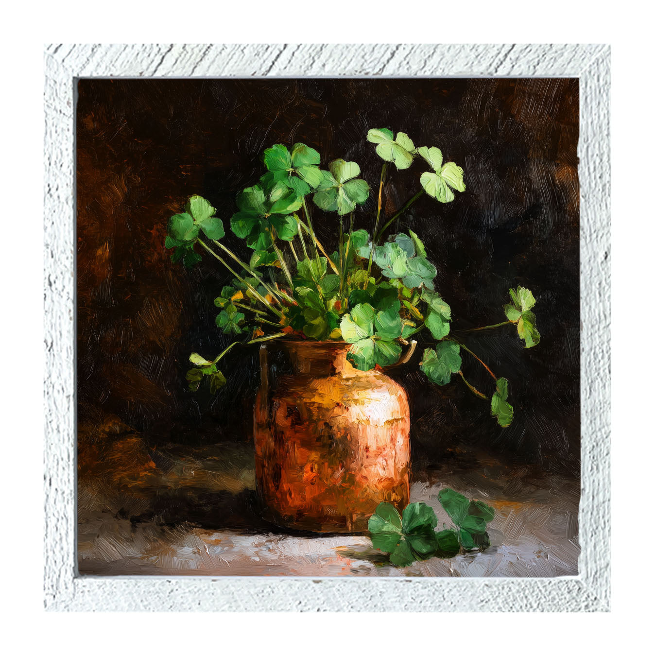 Copper Jar with Clovers - Framed Art