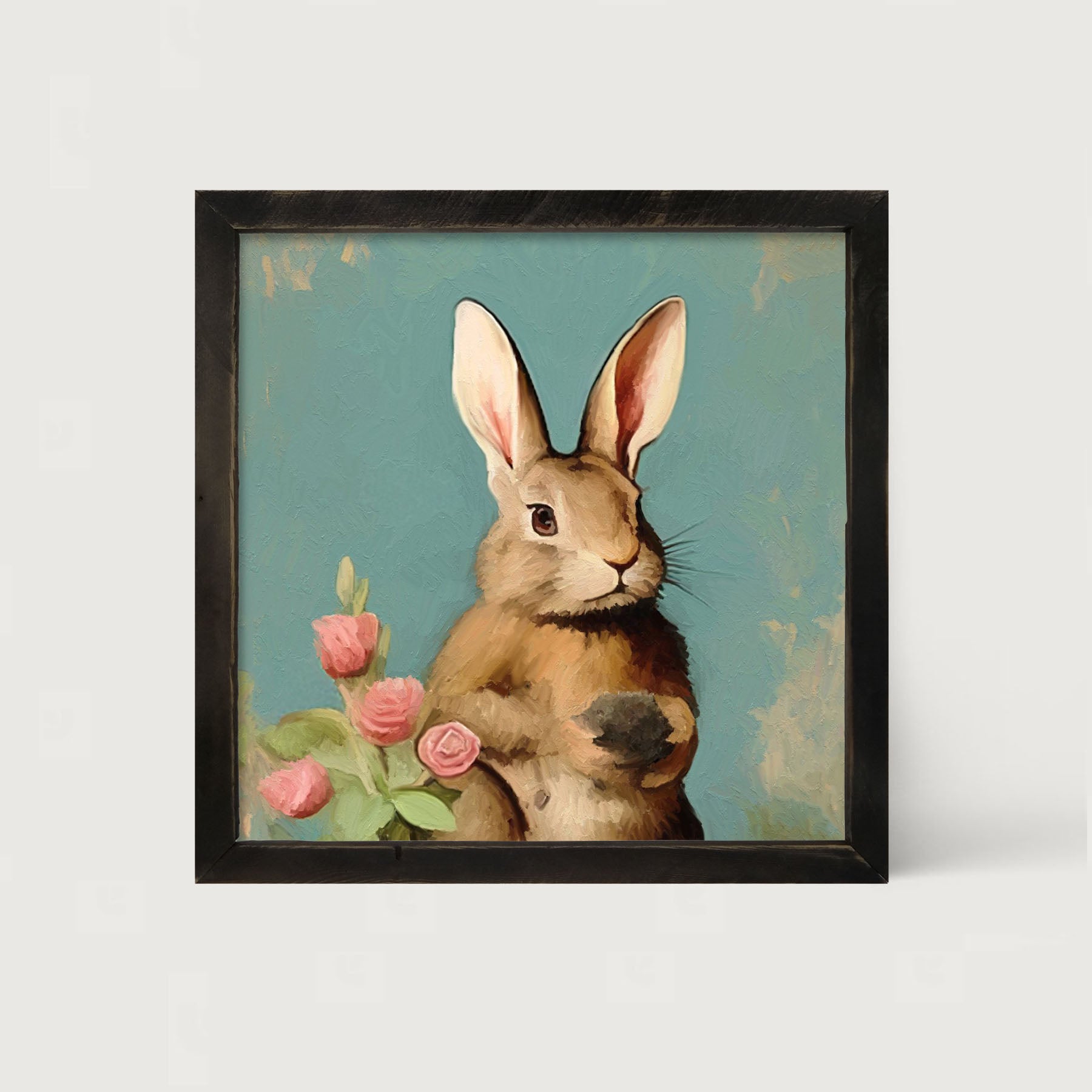 Pastel bunny with roses - Framed Art