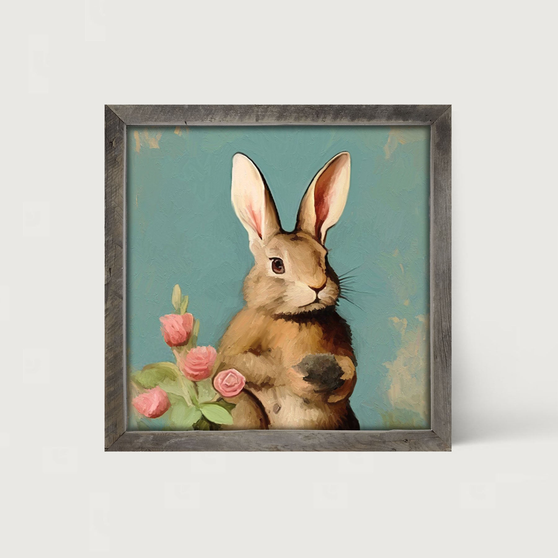Pastel bunny with roses - Framed Art
