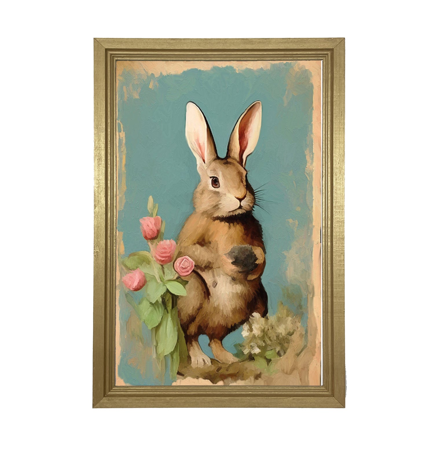 Pastel bunny with roses - Framed Art