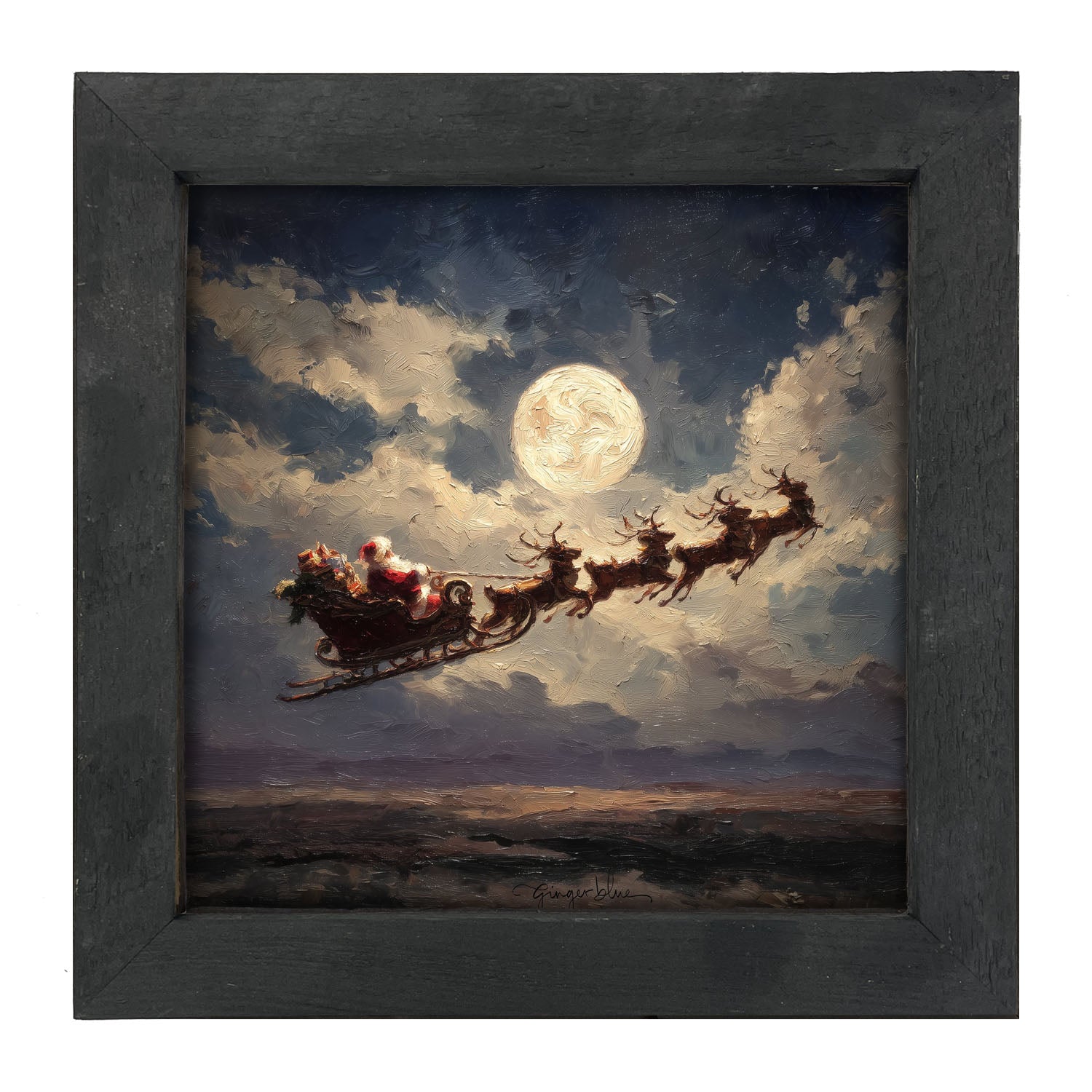 Santa Flying under Full Moon - Framed Art