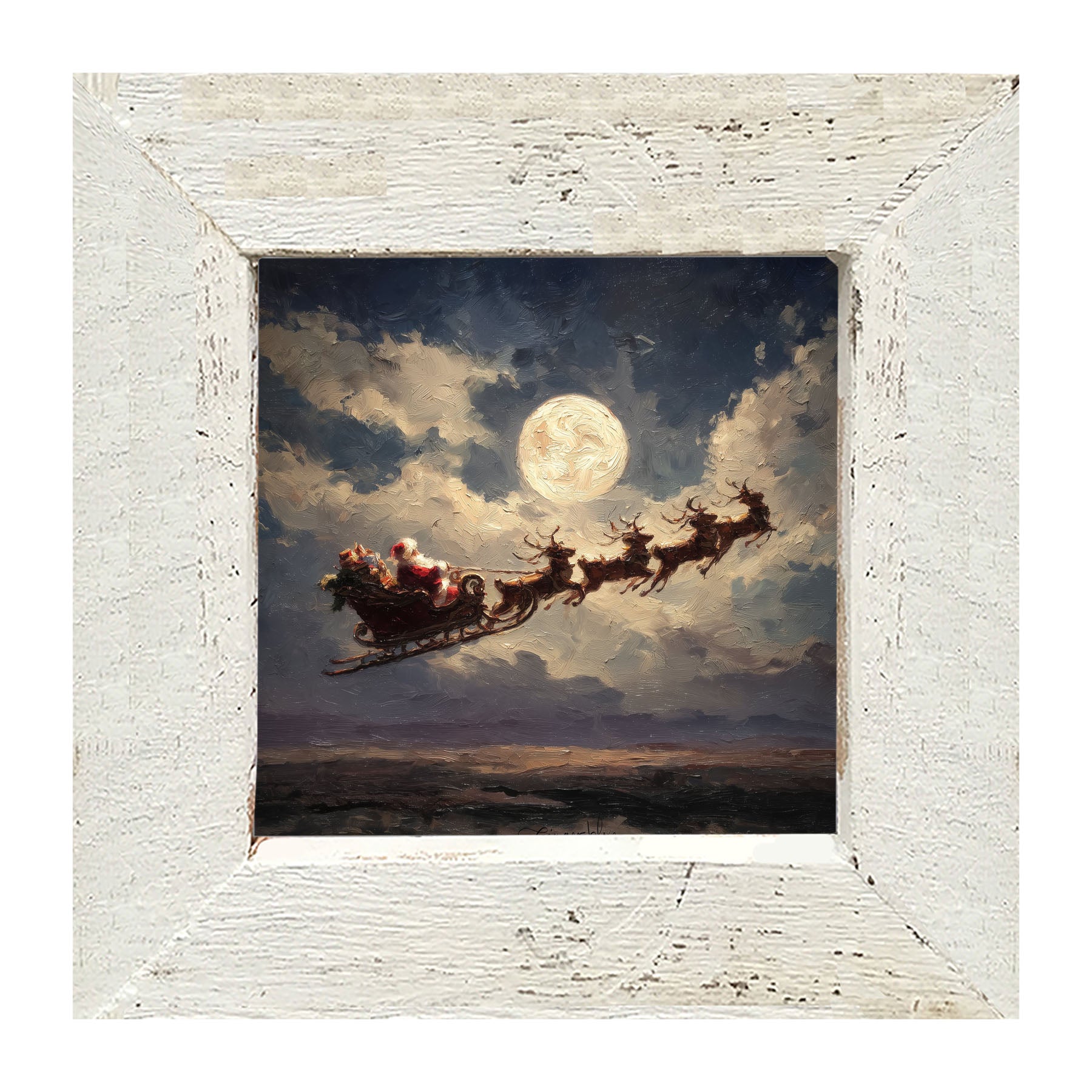 Santa Flying under Full Moon - Framed Art