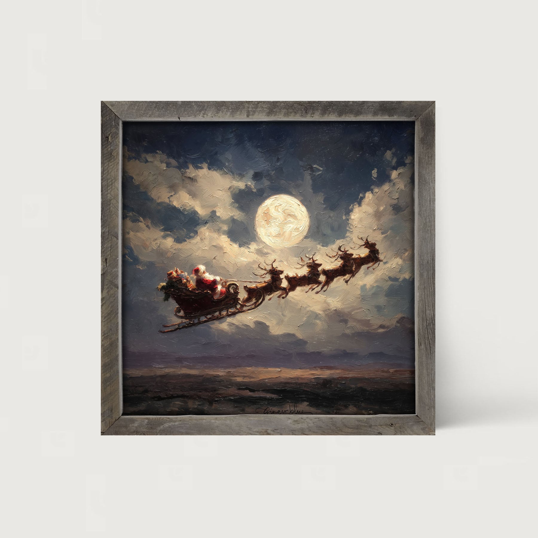 Santa Flying under Full Moon - Framed Art