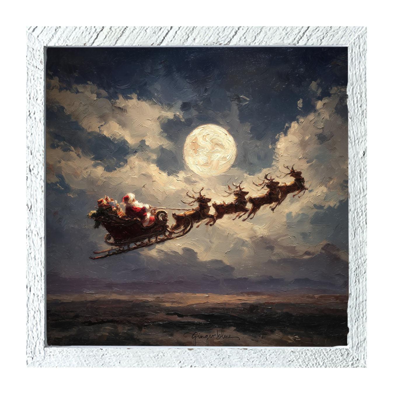 Santa Flying under Full Moon - Framed Art