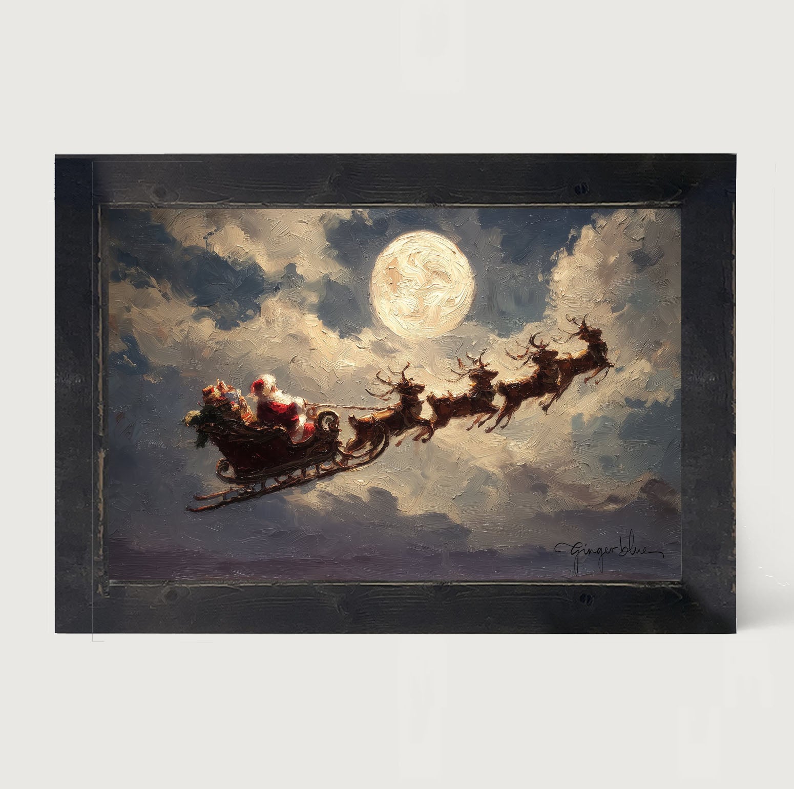 Santa Flying under Full Moon - Framed Art