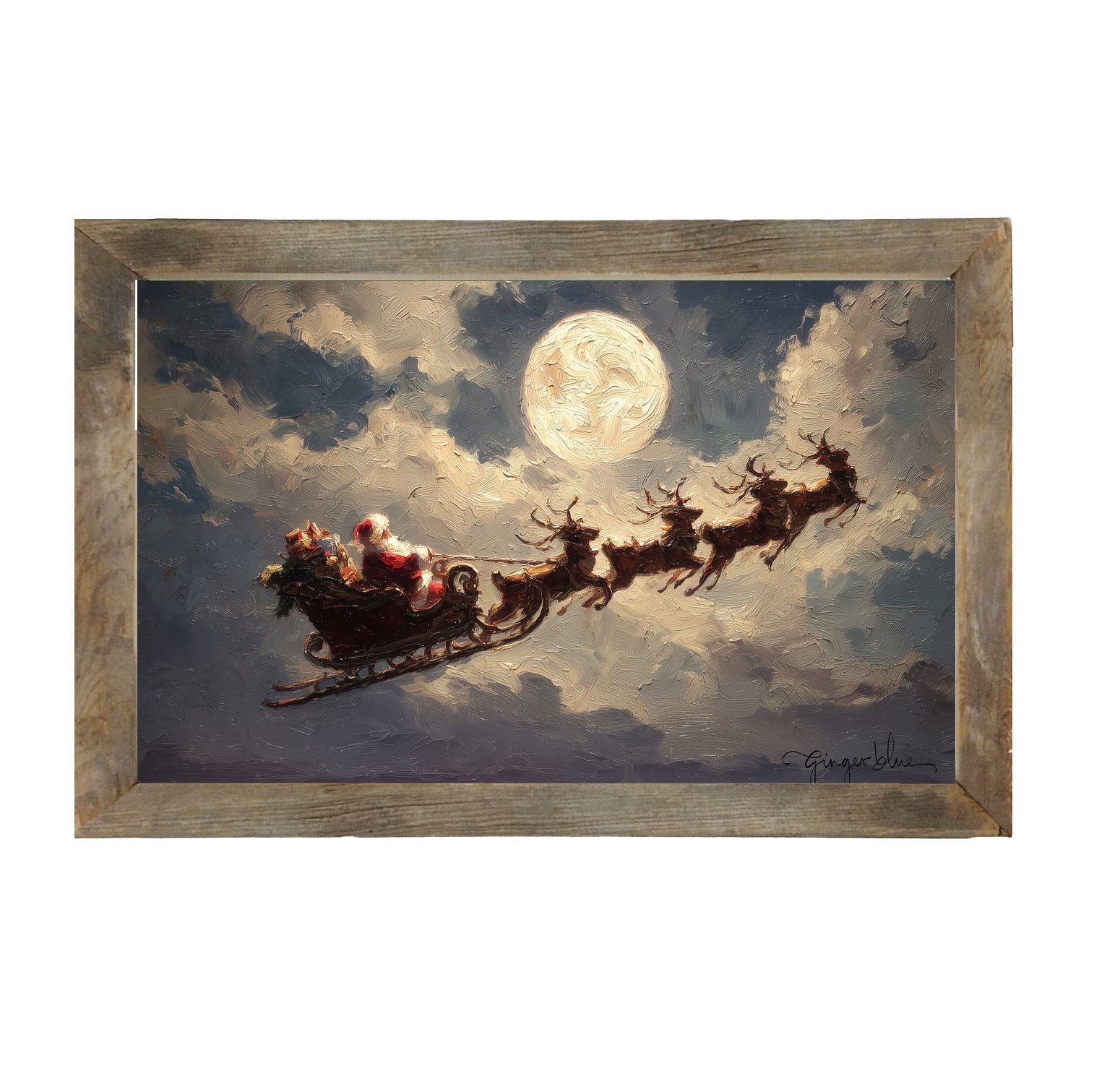 Santa Flying under Full Moon - Framed Art