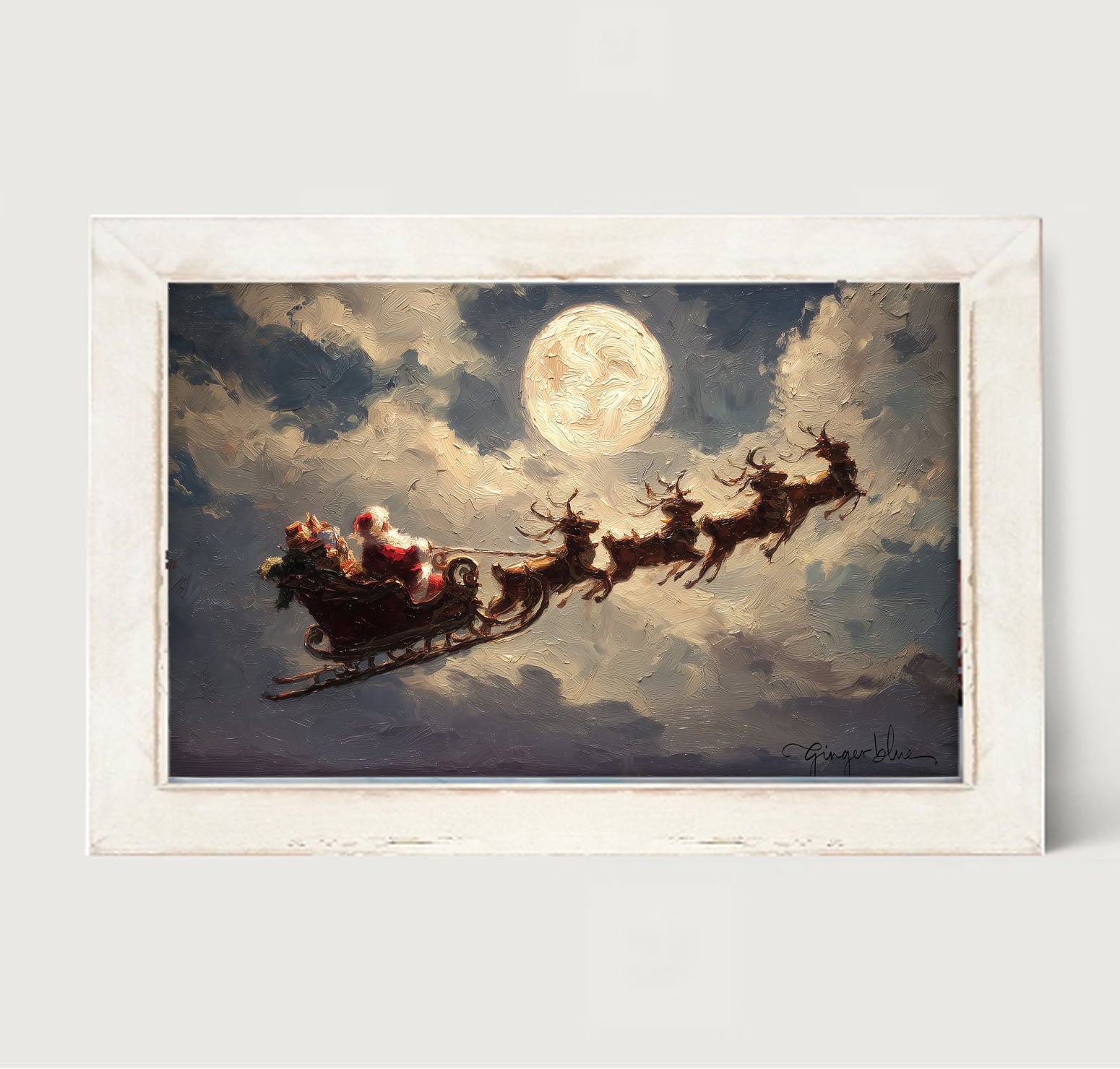 Santa Flying under Full Moon - Framed Art